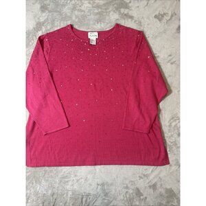 Women’s Quacker Factory Sweater Pink Beaded Plus 3X
